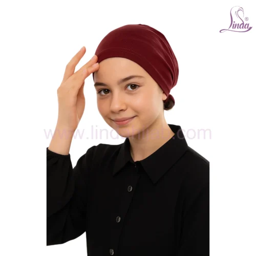 Kids' Ninja Ciput Turban with Rear Tie – Deep Maroon / Burgundy - Image 1