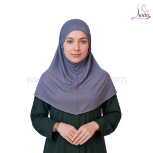 Linda Women’s Instant Khimar Bergo Hijab with Rhinestone Embellishment – Slate Lavender Grey