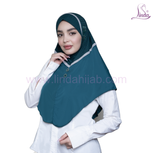 Teal Pleated Two-Tone Snap-Button Hijab - Image 2