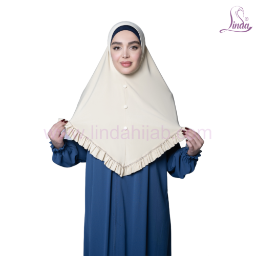 Ivory Ruffle-Trim Snap-Button Hijab - Image 3