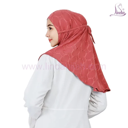 Stylish Patterned Brick Red Hijab for Girls - Elegant & Comfortable Wear - Image 3