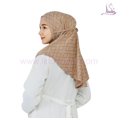 Chic Geometric Patterned Beige Hijab for Girls - Elegant & Modern Wear - Image 2