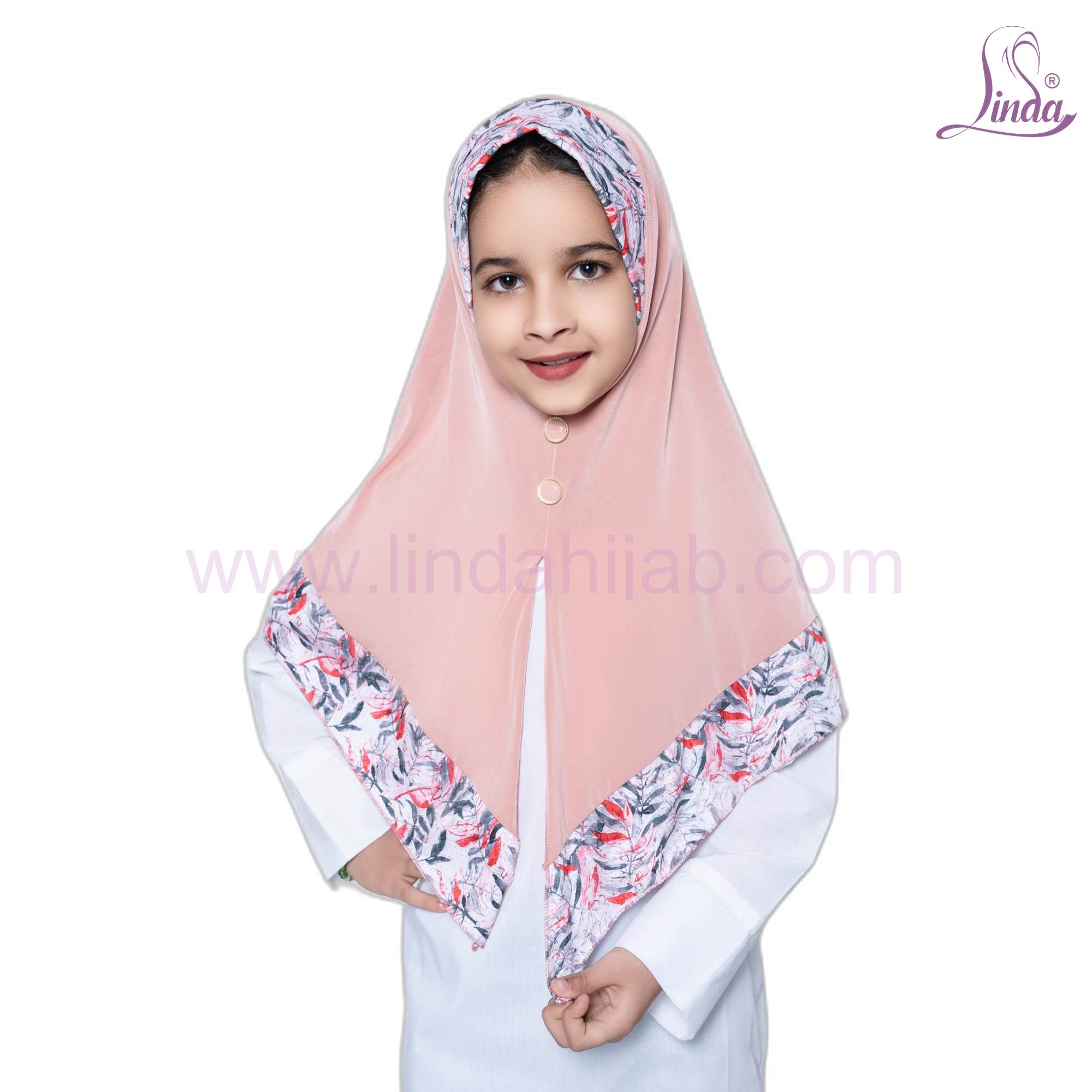 Kids Instant Hijab with Floral Border – Girls Rayon Slip-On Amira Hijab | Size XS