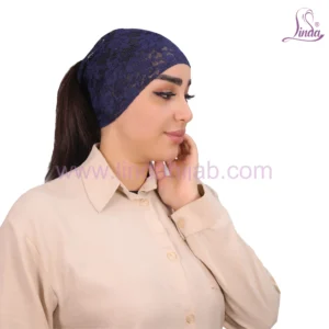 Midnight Navy Lace Bonnet Turban – Sophisticated & Breathable