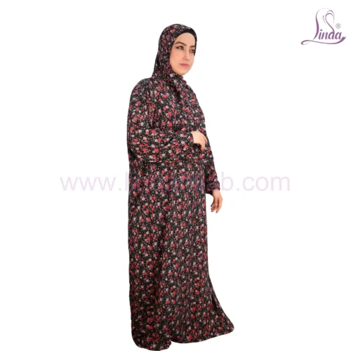 WOMEN'S PREMIUM PRAYER DRESS WITH HIJAB - BLACK FLORAL COLLECTION - Image 3