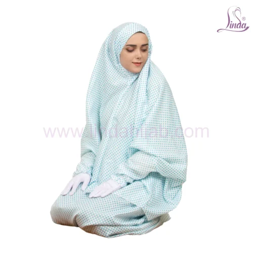 WOMEN'S PREMIUM PRAYER DRESS WITH HIJAB - TURQUOISE POLKA DOT COLLECTION - Image 2