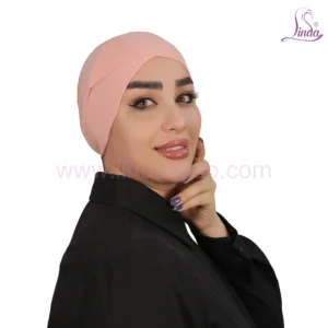 Soft Peach Cross-Front Jersey Turban – Delicate & Modern Fit
