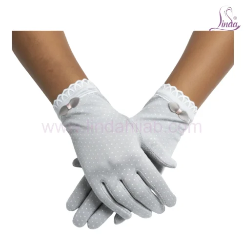 Elegant Pearl Dot Gloves with Lace Cuff and Bow - Image 4