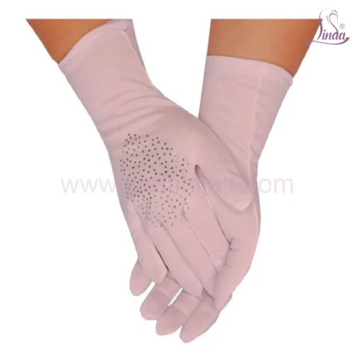 Elegant Blush Pink Formal Gloves with Rhinestone Detail - Image 2