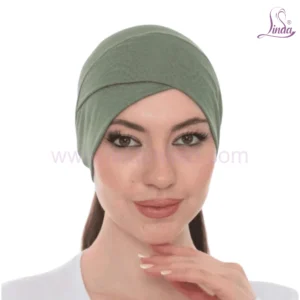 Fashionable Olive Green Crossover Turban – Soft & Chic