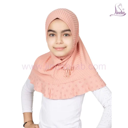 GIRLS PLAIN PEACH EMBELLISHED HIJAB - Image 2