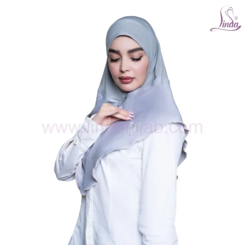 Elegant Linda Satin Instant Hijab in Light Grey - Image 2