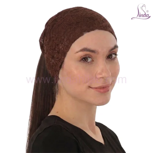 Elegant Floral Lace Headband Cap — Breathable Under Scarf with Ponytail Opening - Image 13