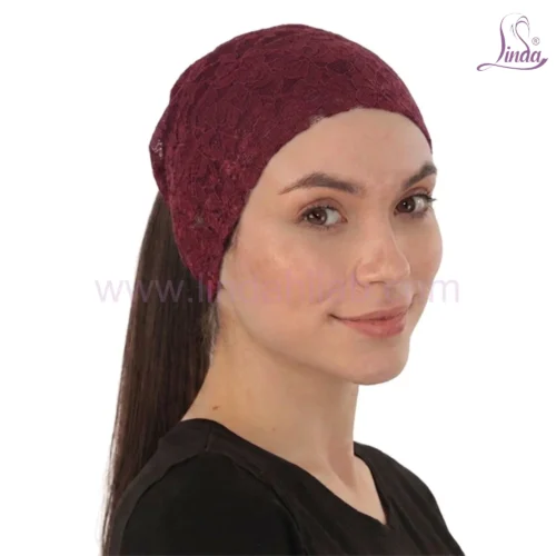 Elegant Floral Lace Headband Cap — Breathable Under Scarf with Ponytail Opening - Image 12