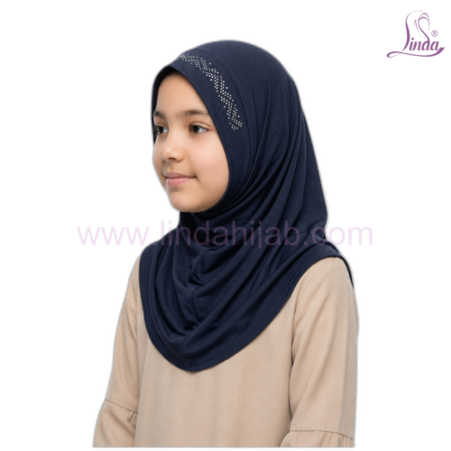 Girls Rhinestone Pull-On Hijab – Instant One-Piece Kids Hijab (8 Colors) - Image 3