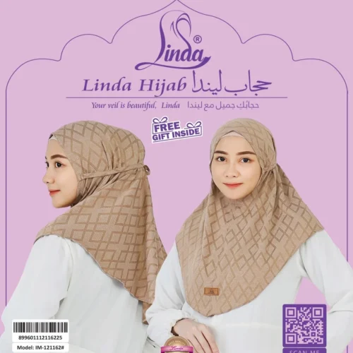 Chic Geometric Patterned Beige Hijab for Girls - Elegant & Modern Wear - Image 4