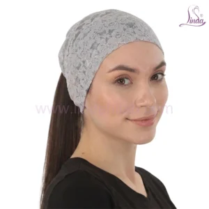 Elegant Floral Lace Headband Cap — Breathable Under Scarf with Ponytail Opening