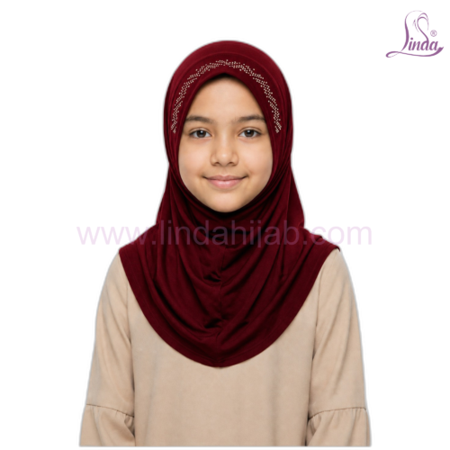 Girls Rhinestone Pull-On Hijab – Instant One-Piece Kids Hijab (8 Colors) - Image 5