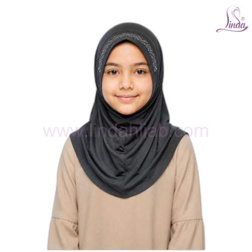 Girls Rhinestone Pull-On Hijab – Instant One-Piece Kids Hijab (8 Colors) - Image 9