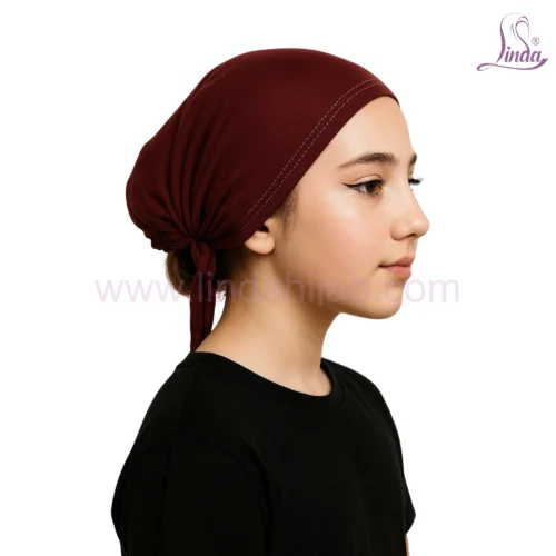 Kids' Ninja Ciput Turban with Rear Tie – Deep Maroon / Burgundy - Image 3