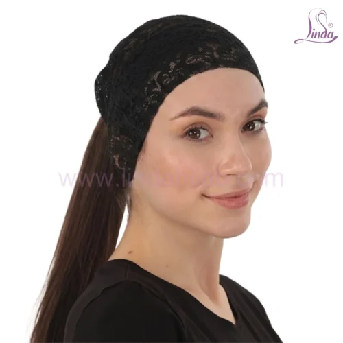 Elegant Floral Lace Headband Cap — Breathable Under Scarf with Ponytail Opening - Image 9