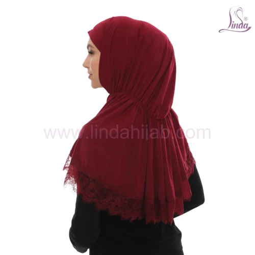 Lace Trim Instant Prayer Hijab – Elegant Burgundy Khimar for Women - Image 2