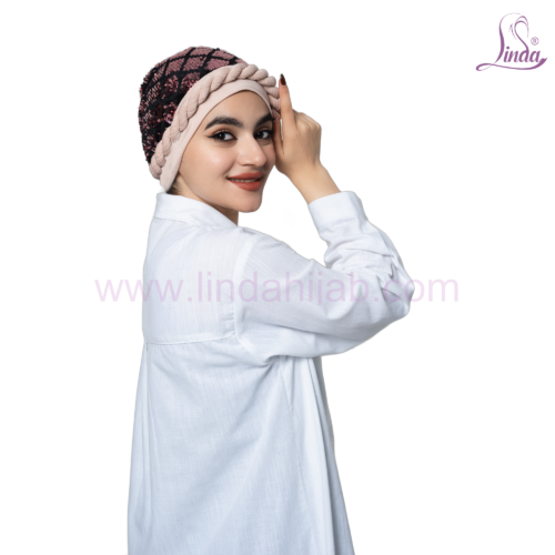 Linda Sequin Turban with Braided Trim – Rose & Black Sparkle Statement Turban for Women - Image 2