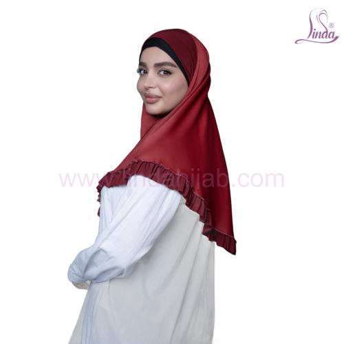 Maroon Ruffle-Trim Button-Front Hijab - Image 3
