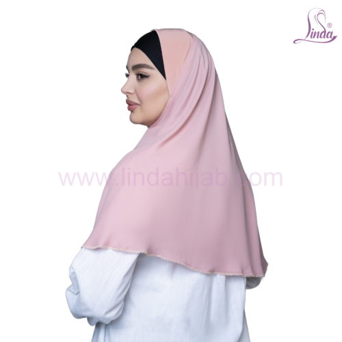 Blush Pink Scalloped Lace-Trim Hijab - Image 5