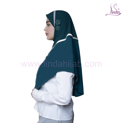 Teal Pleated Two-Tone Snap-Button Hijab - Image 5
