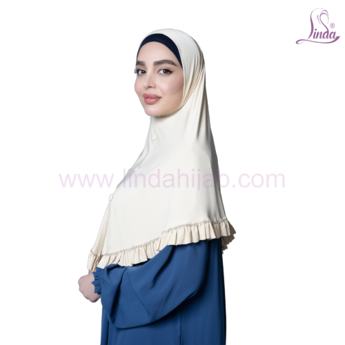 Ivory Ruffle-Trim Snap-Button Hijab - Image 2
