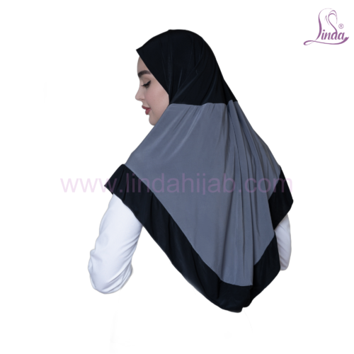 Black & Grey Colorblock Chevron Hijab - Image 2
