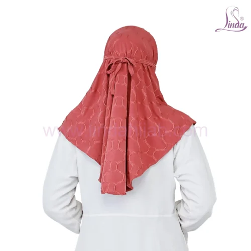 Stylish Patterned Brick Red Hijab for Girls - Elegant & Comfortable Wear - Image 2