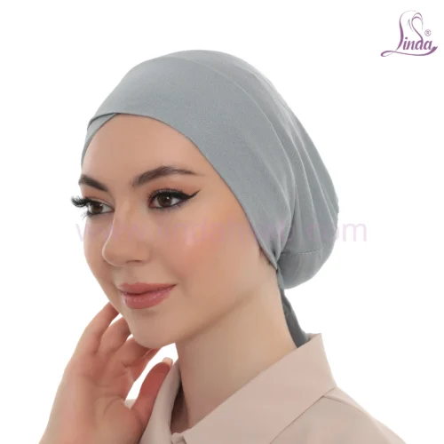 Soft Grey Crossover Turban Cap for Women – Elegant Fit - Image 2