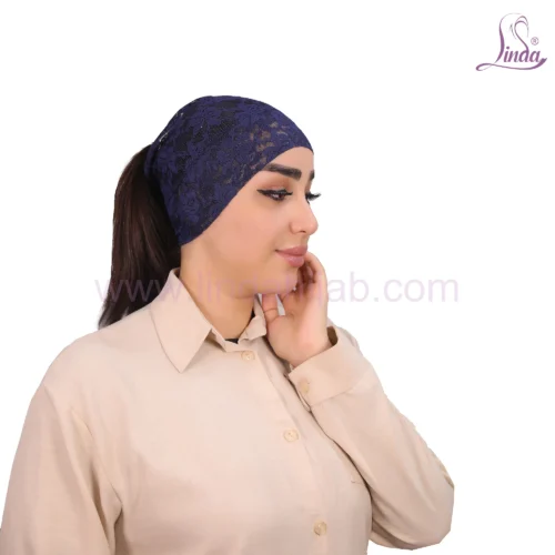 Midnight Navy Lace Bonnet Turban – Sophisticated & Breathable - Image 3