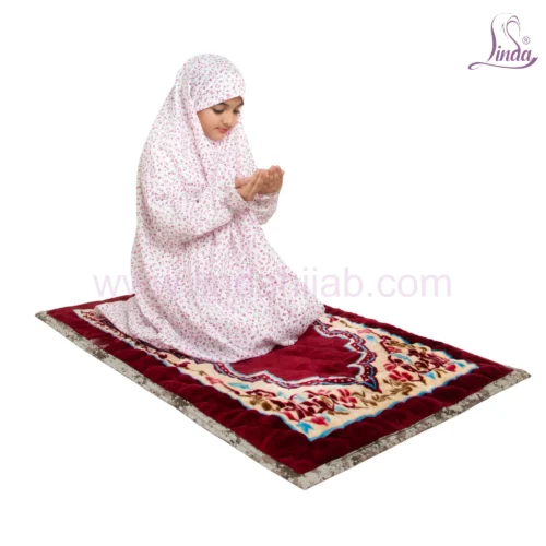 GIRLS' PREMIUM PRAYER DRESS WITH HIJAB - PINK FLORAL COLLECTION - Image 2