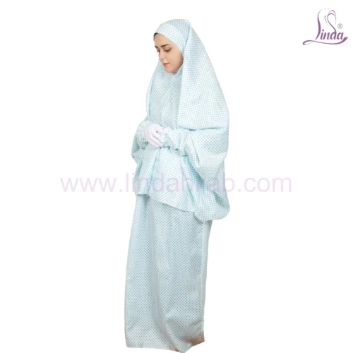 WOMEN'S PREMIUM PRAYER DRESS WITH HIJAB - TURQUOISE POLKA DOT COLLECTION - Image 3