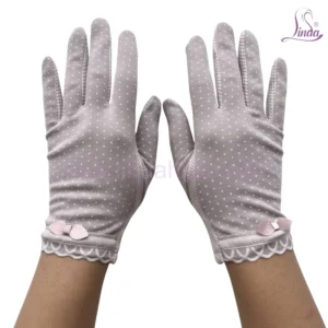 Elegant Pearl Dot Gloves with Lace Cuff and Bow