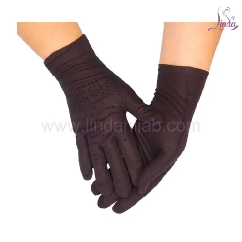 Elegant Blush Pink Formal Gloves with Rhinestone Detail - Image 3