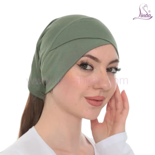 Fashionable Olive Green Crossover Turban – Soft & Chic - Image 2