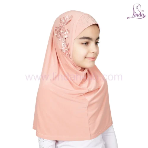 GIRLS PLAIN SOFT PEACH HIJAB - Image 2