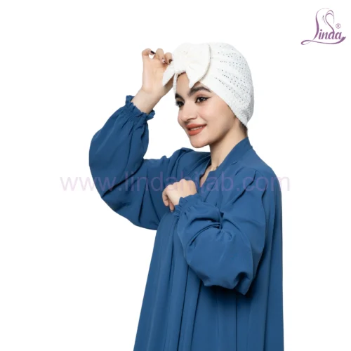 White Bow Accent Turban – Crisp Texture & Chic Statement Fit - Image 2