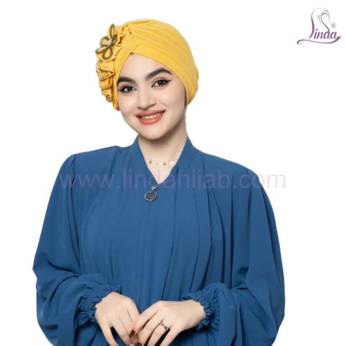 Golden Mustard Floral Embellished Turban – Vibrant & Royal Fit - Image 1