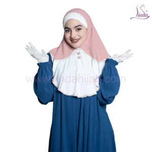 Two-Tone Short Khimar with Button and Lace Detailing