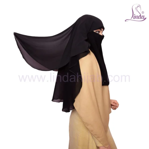 Long Layered Islamic Niqab for Women - Black Modest Style - Image 4