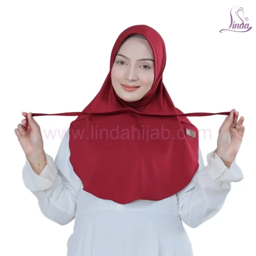 Elegant Solid Deep Red Tie Back Hijab for Girls - Image 1