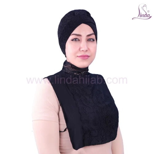 LADIES PLAIN COTTON EMBOSSED LACE NECK COVER - BLACK - Image 1