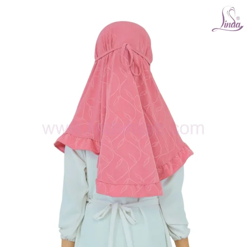 Pink Leaf Pattern Hijab for Kids – Soft, Stylish & Comfortable Wear - Image 2