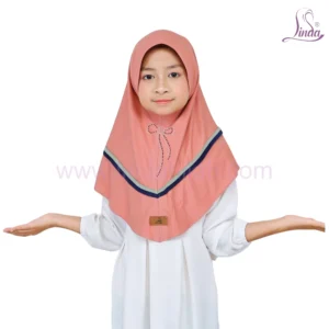 Charming Coral Pink Striped Hijab for Kids – Soft & Stylish