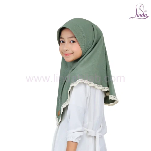 Charming Dusty Green Bow and Lace Hijab for Kids – Cute & Elegant - Image 2